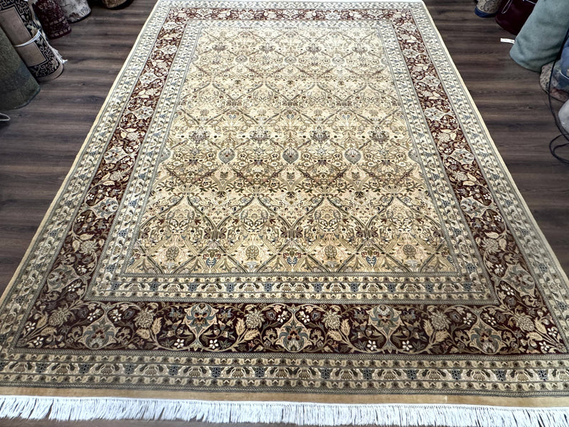 Fine Pak Persian Rug 9x12, Gold and Wine Red, Panel Design, 330 KPSI by Jewel Rugs
