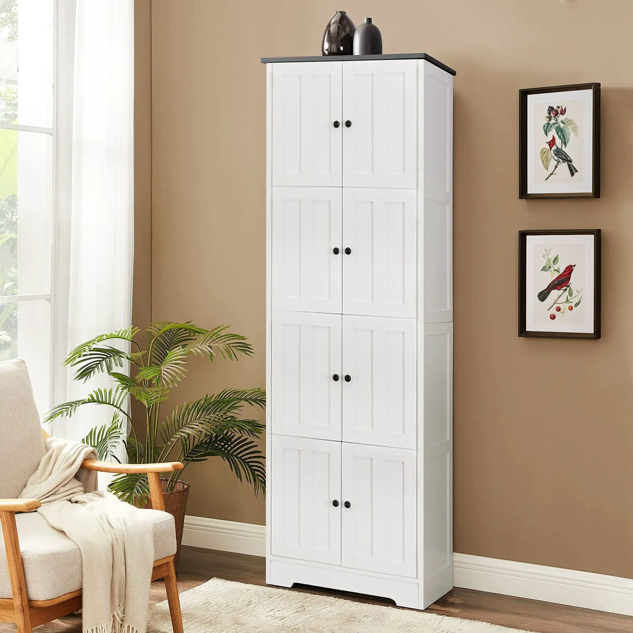 Tall Storage Cabinet With 8 Doors And 4 Shelves, Wall Storage Cabinet For Living Room, Kitchen, Office, Bedroom, Bathroom by Unique Piece Furniture