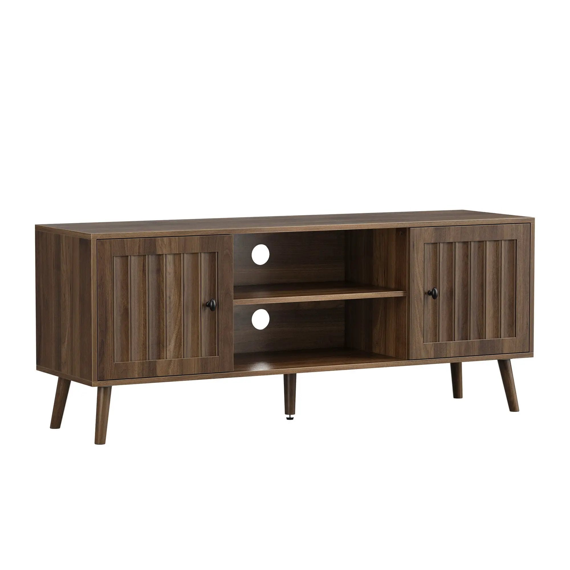 55" TV Cabinet With Vertical Groove Doors, Adjustable Shelves - Walnut by Unique Piece Furniture