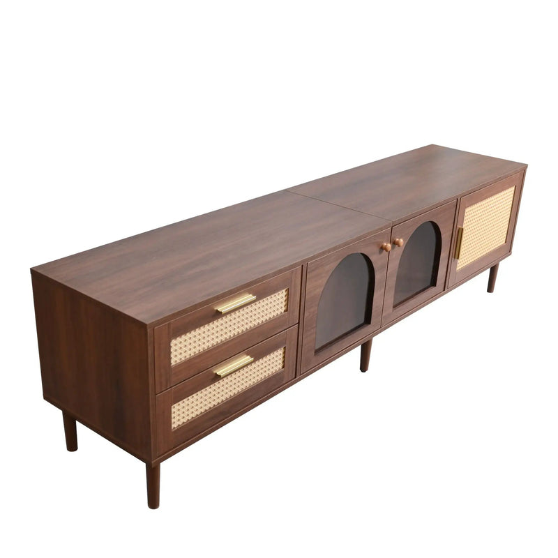 TV Stand With 3 Cabinets & 2 Drawers, LED Light Media Console For TVs Up To 80" - Dark Brown by Unique Piece Furniture