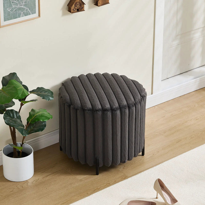 Wide Upholstered Round Pouf Ottoman Foot Rest by Unique Piece Furniture