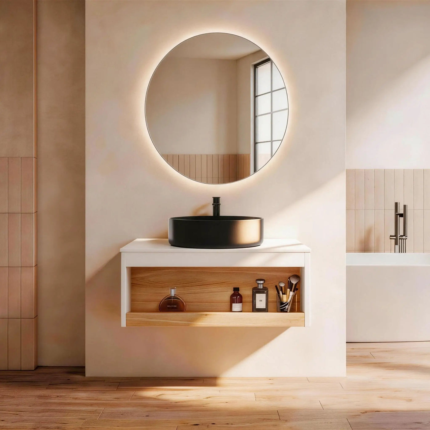 Floating Bathroom Vanity With Glossy Round Vessel Sink by Unique Piece Furniture