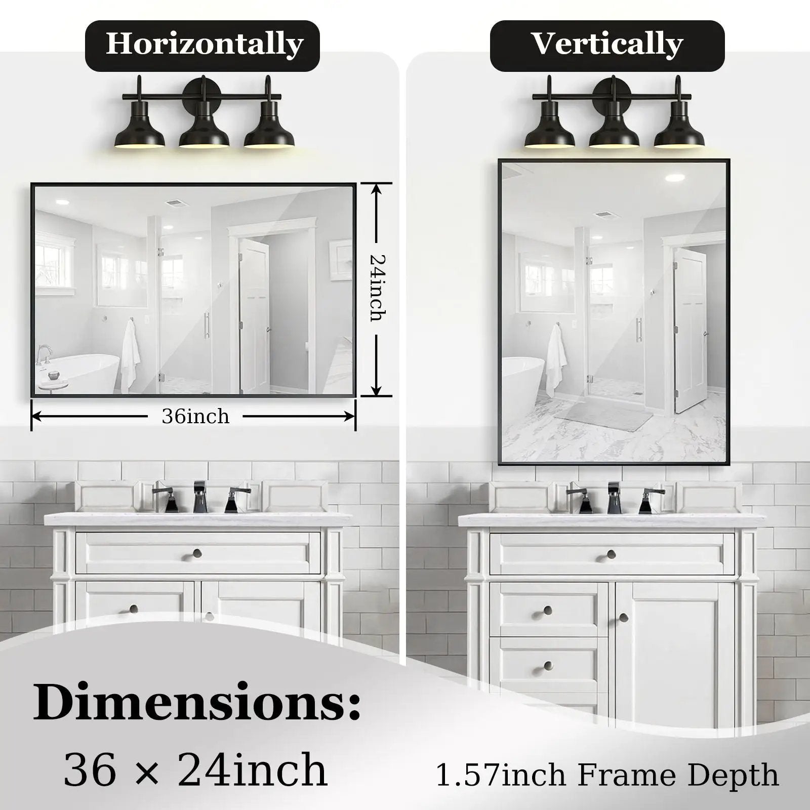 Rectangular Bathroom Mirror Square Angle Metal Frame Wall Mounted Hanging Plates Wall Mount Mirror For Bathroom (Horizontal & Vertical) by HouseOfZazla