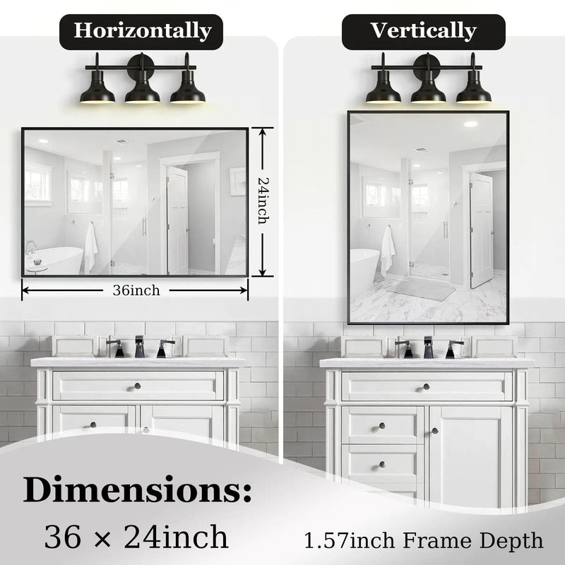 Rectangular Bathroom Mirror Square Angle Metal Frame Wall Mounted Hanging Plates Wall Mount Mirror For Bathroom (Horizontal & Vertical) by HouseOfZazla