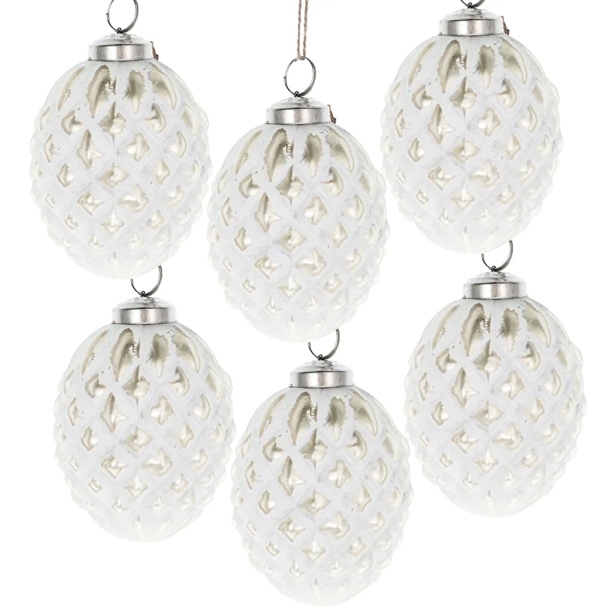 Christmas Ball Ornaments, Glass Decorative Hanging Ball Christmas Tree Ornaments, For Holiday Party Decorations (Set of 6) - White by Unique Piece Furniture