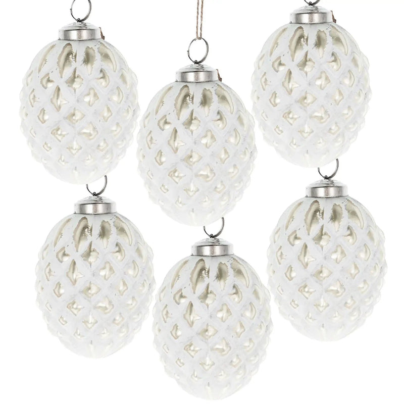 Christmas Ball Ornaments, Glass Decorative Hanging Ball Christmas Tree Ornaments, For Holiday Party Decorations (Set of 6) - White by Unique Piece Furniture