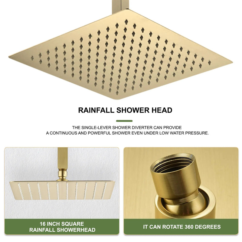 16 Inch Square Rain Shower Head - Brushed by HouseOfZazla