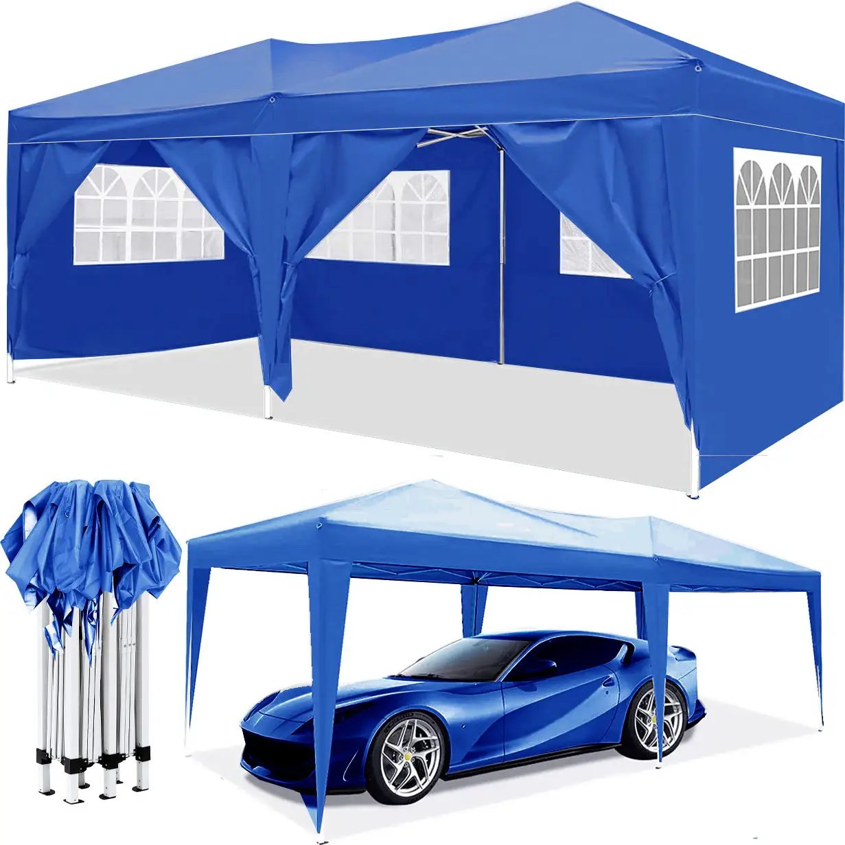 10'X20' Ez Pop Up Canopy Outdoor Portable Party Folding Tent With 6 Removable Sidewalls + Carry Bag + 4 Pieces Weight Bag by Unique Piece Furniture