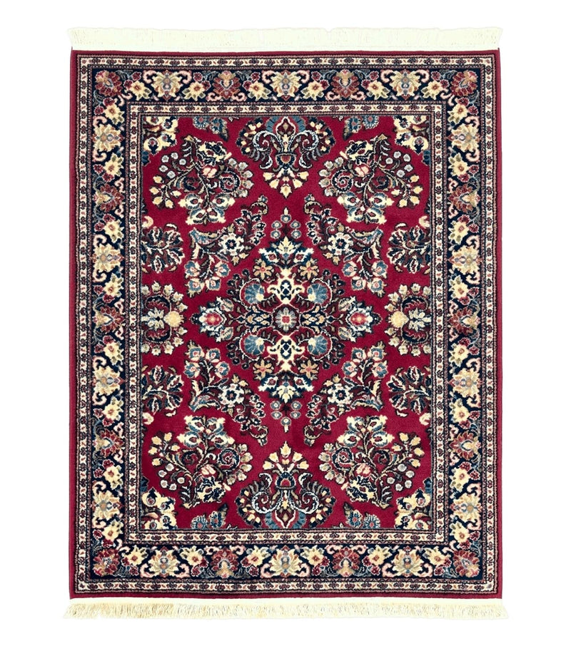 Karastan Rug 4.6 x 6 Lanamar Sarouk #5528, Red Wool Karastan Oriental Carpet, Discontinued, Antique, Wool Pile by Jewel Rugs