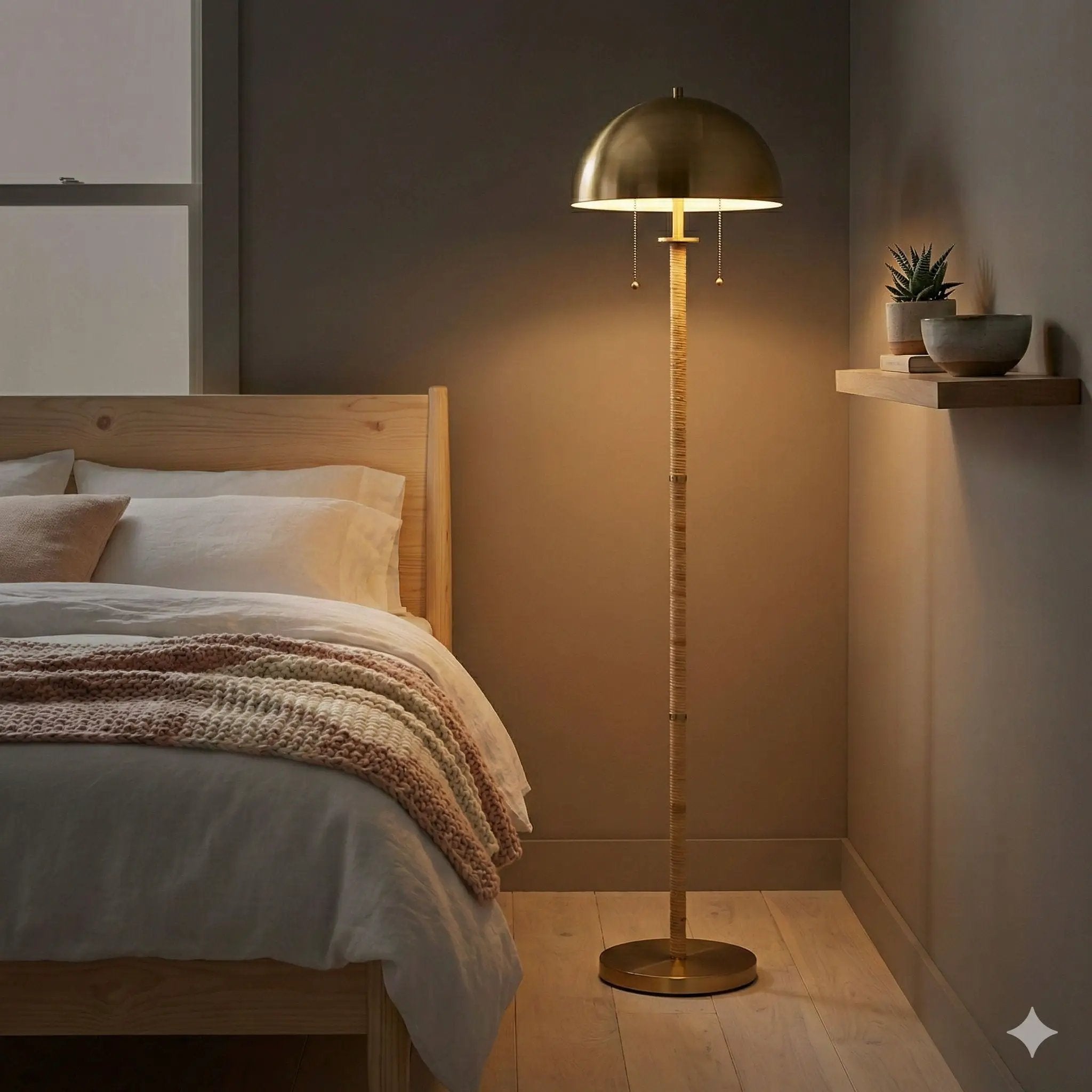 Allure - 2 Light Floor Lamp, Gold, Natural Tube, Double On / Off Pull Chain - Gold / Rattan by HouseOfZazla