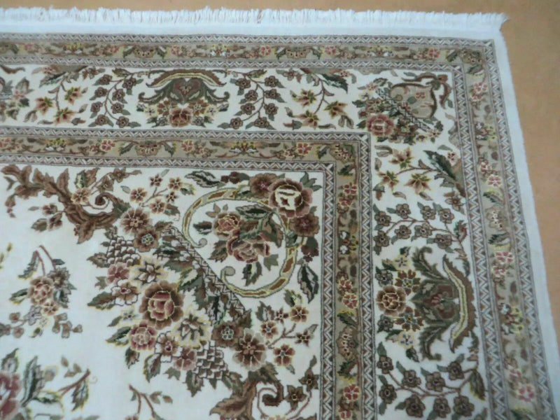 8' X 10' Handmade Chinese Floral Oriental Wool Silk Accent Rug Ivory Organic by Jewel Rugs