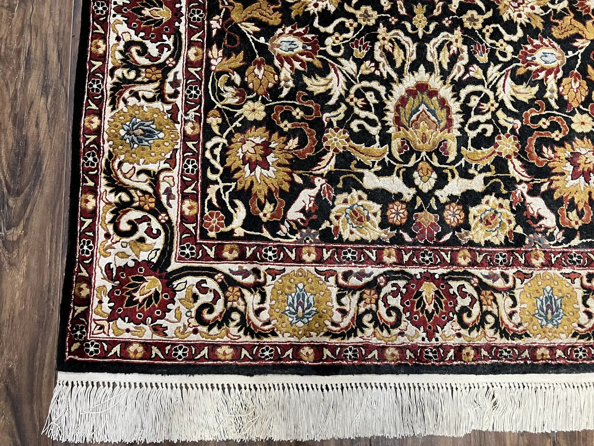 Sino Persian Silk Rug 3x5 Oriental Carpet 3 x 5 Fine Silk Rug, Black Ivory Gold, Animal Motifs, Flowers, High Quality, Vintage Silk Rug Wow by Jewel Rugs
