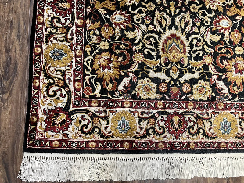 Sino Persian Silk Rug 3x5 Oriental Carpet 3 x 5 Fine Silk Rug, Black Ivory Gold, Animal Motifs, Flowers, High Quality, Vintage Silk Rug Wow by Jewel Rugs