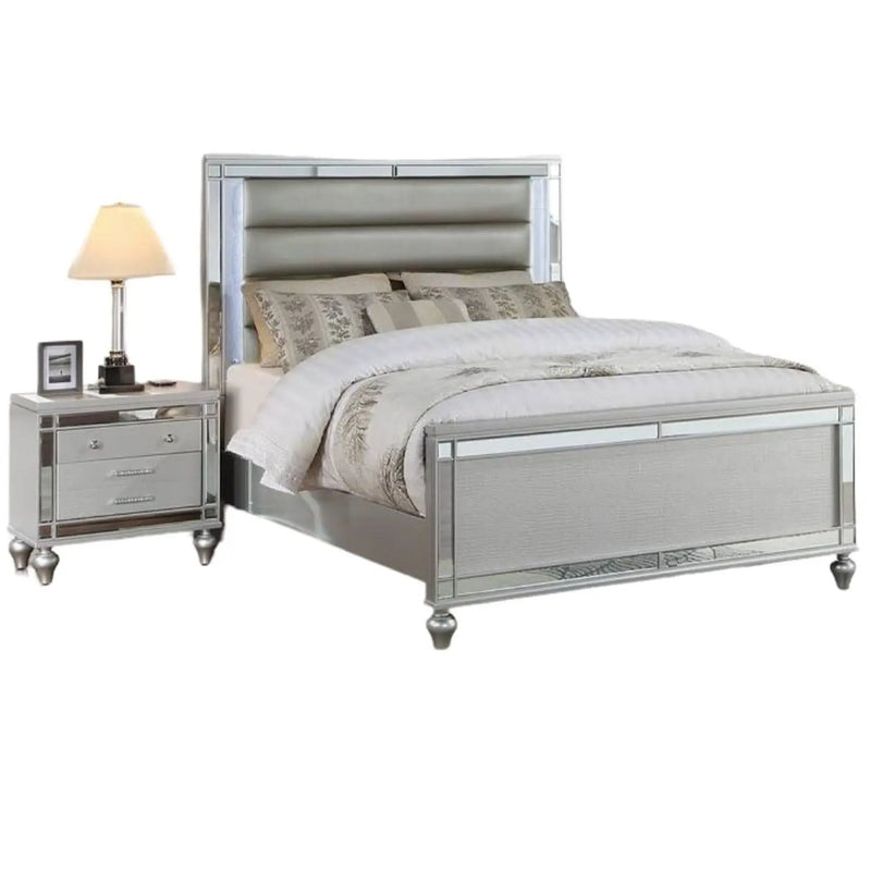 Modern Bed With LED Lights And Glass Panels, 2 Nightstands by HouseOfZazla