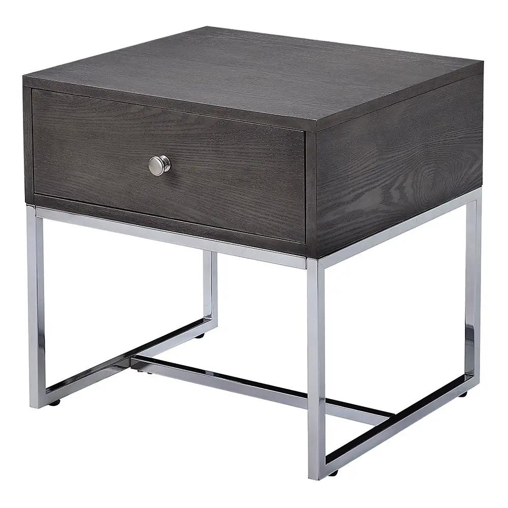 Iban - End Table - Gray Oak & Chrome by Unique Piece Furniture