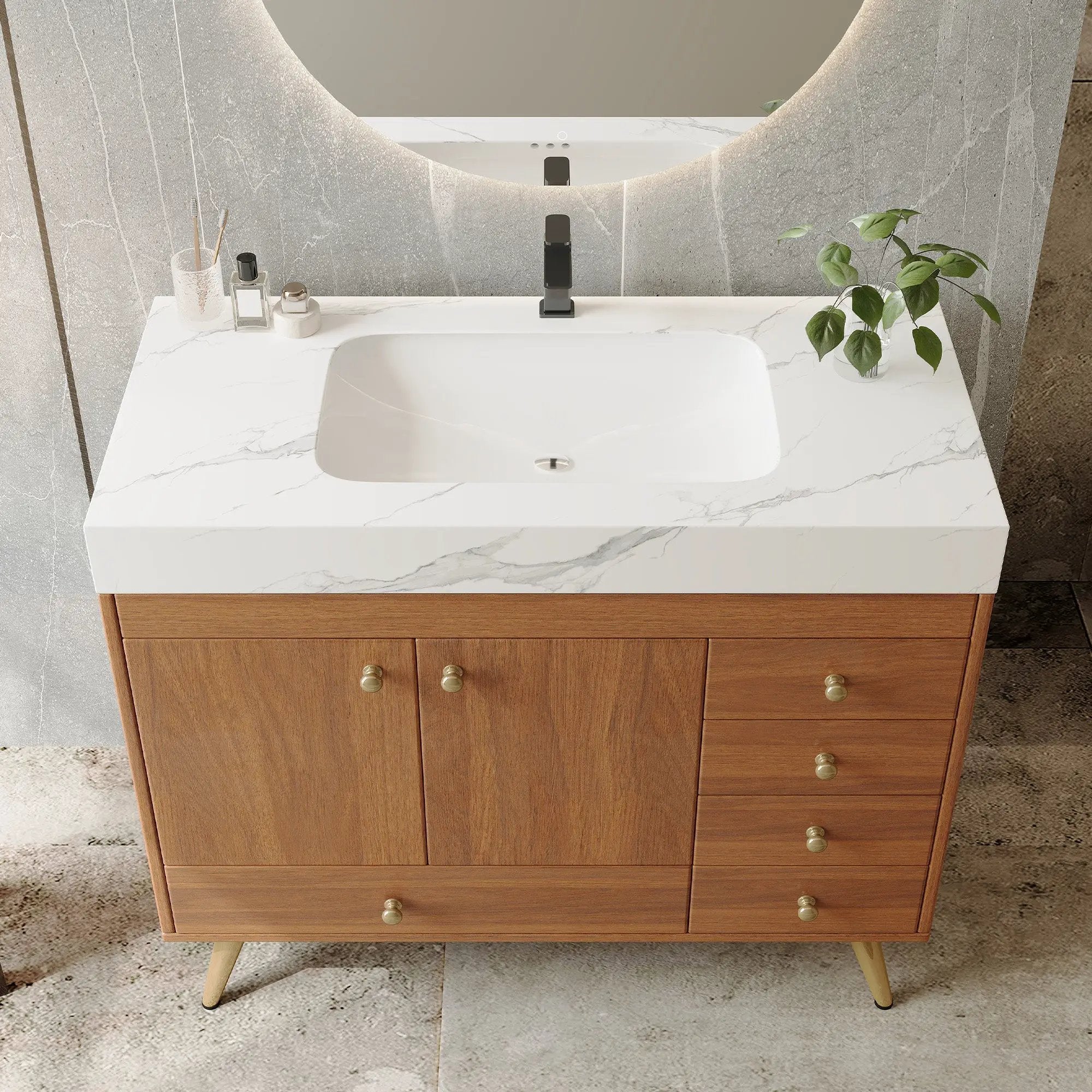 36" Freestanding Bathroom Vanity with Faux Marble Top by HouseOfZazla