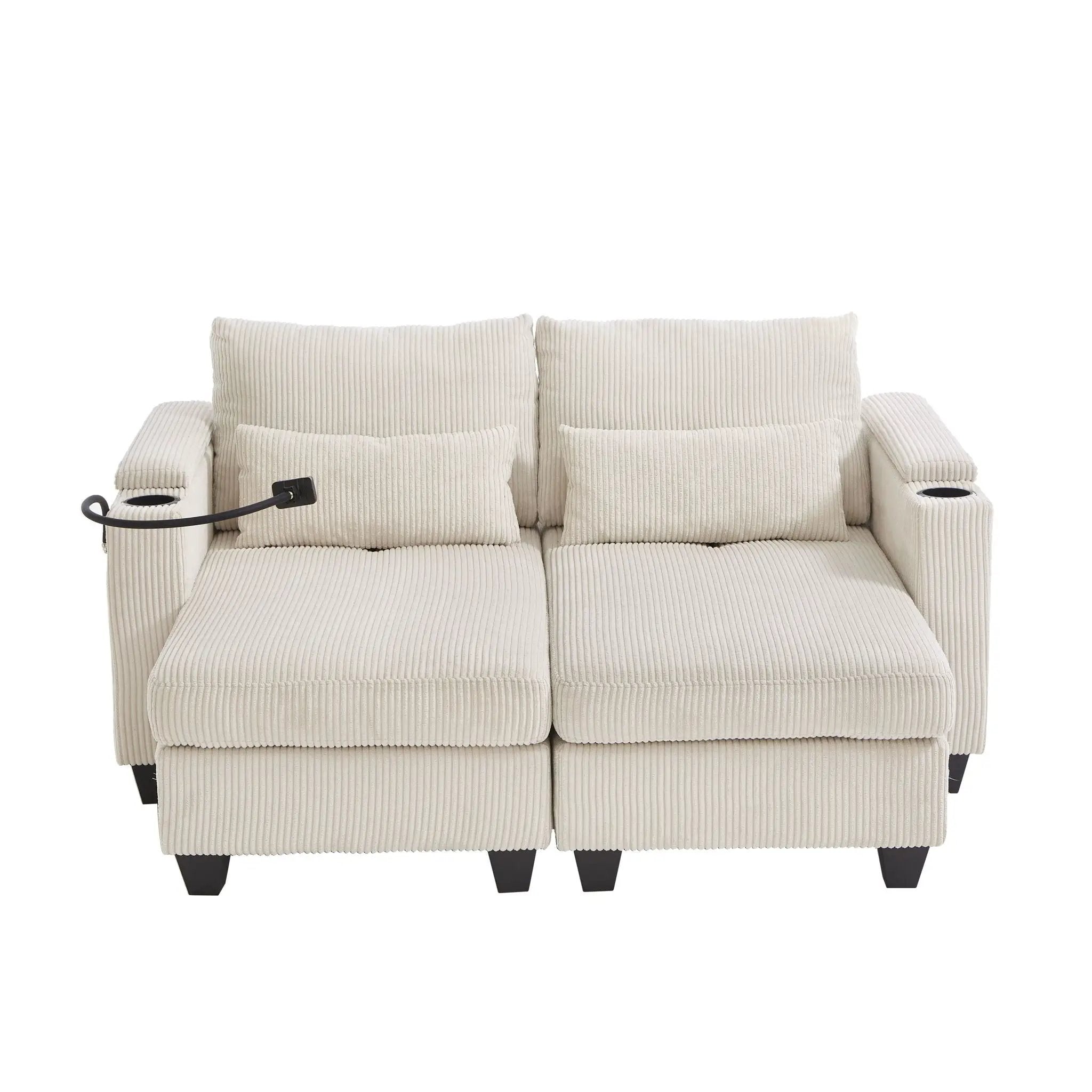 Convertible Chaise Lounge Sofa Chair With USB Ports, Cup Holders, Phone Holder And Storage by HouseOfZazla