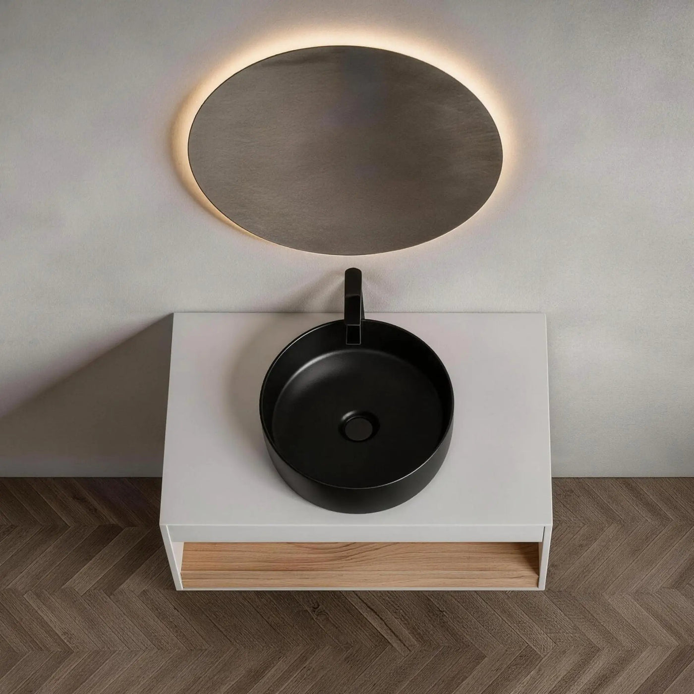 Floating Bathroom Vanity With Glossy Round Vessel Sink by HouseOfZazla
