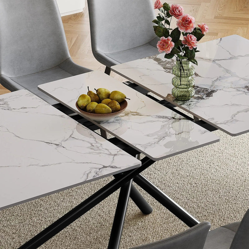 Modern Expandable Dining Table With Retractable Leaf With Chairs by HouseOfZazla