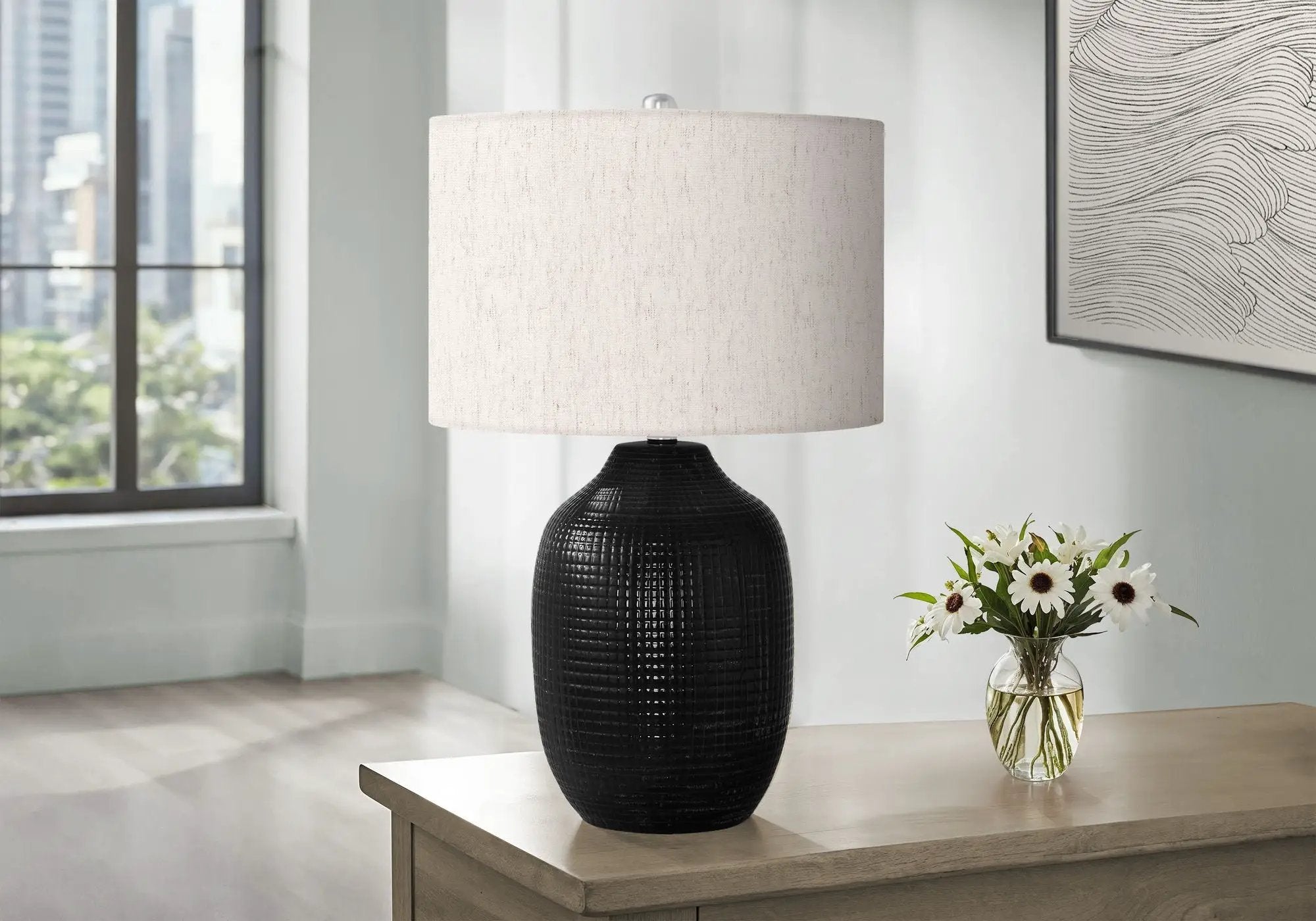Lighting, Table Lamp, Ceramic, Contemporary - Black / Cream by Unique Piece Furniture