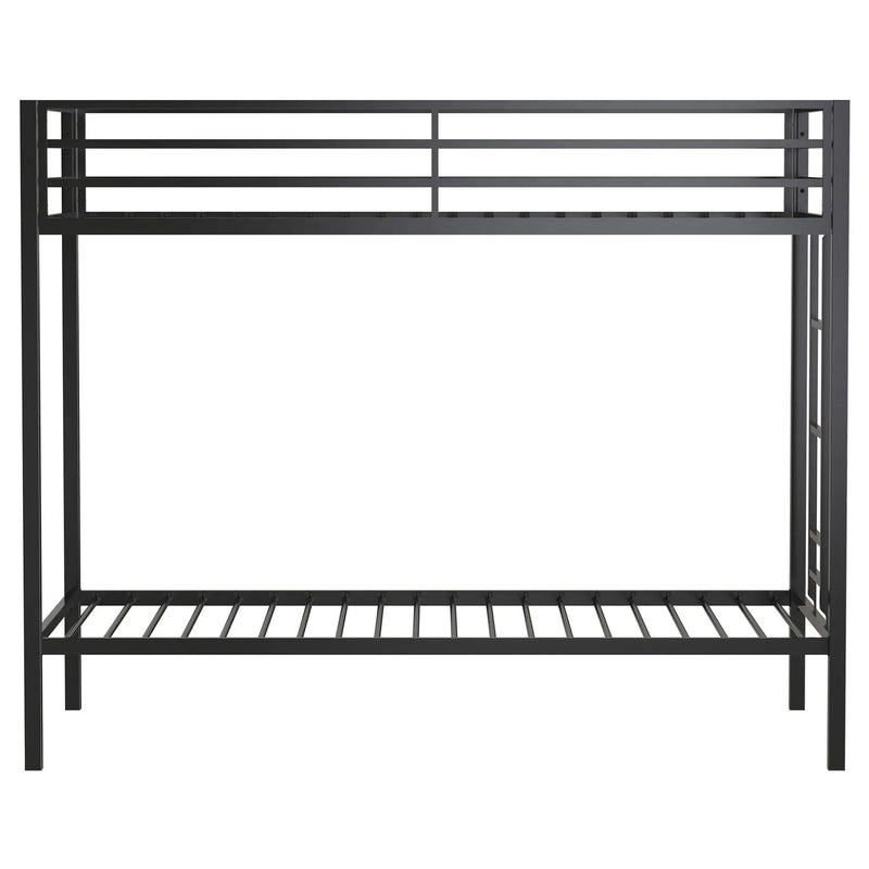 Alevera Metal Twin Over Twin Bunk Bed with Ladder Black by Unique Piece Furniture