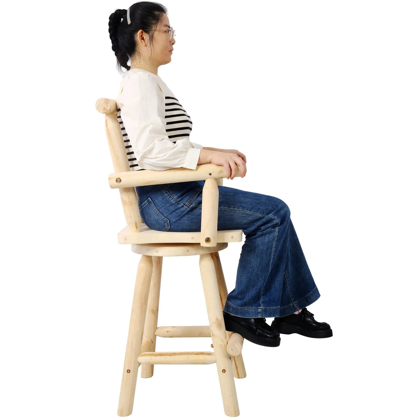 Rustic Bar Stool, Fir Wood Construction, Wide Armrest by HouseOfZazla