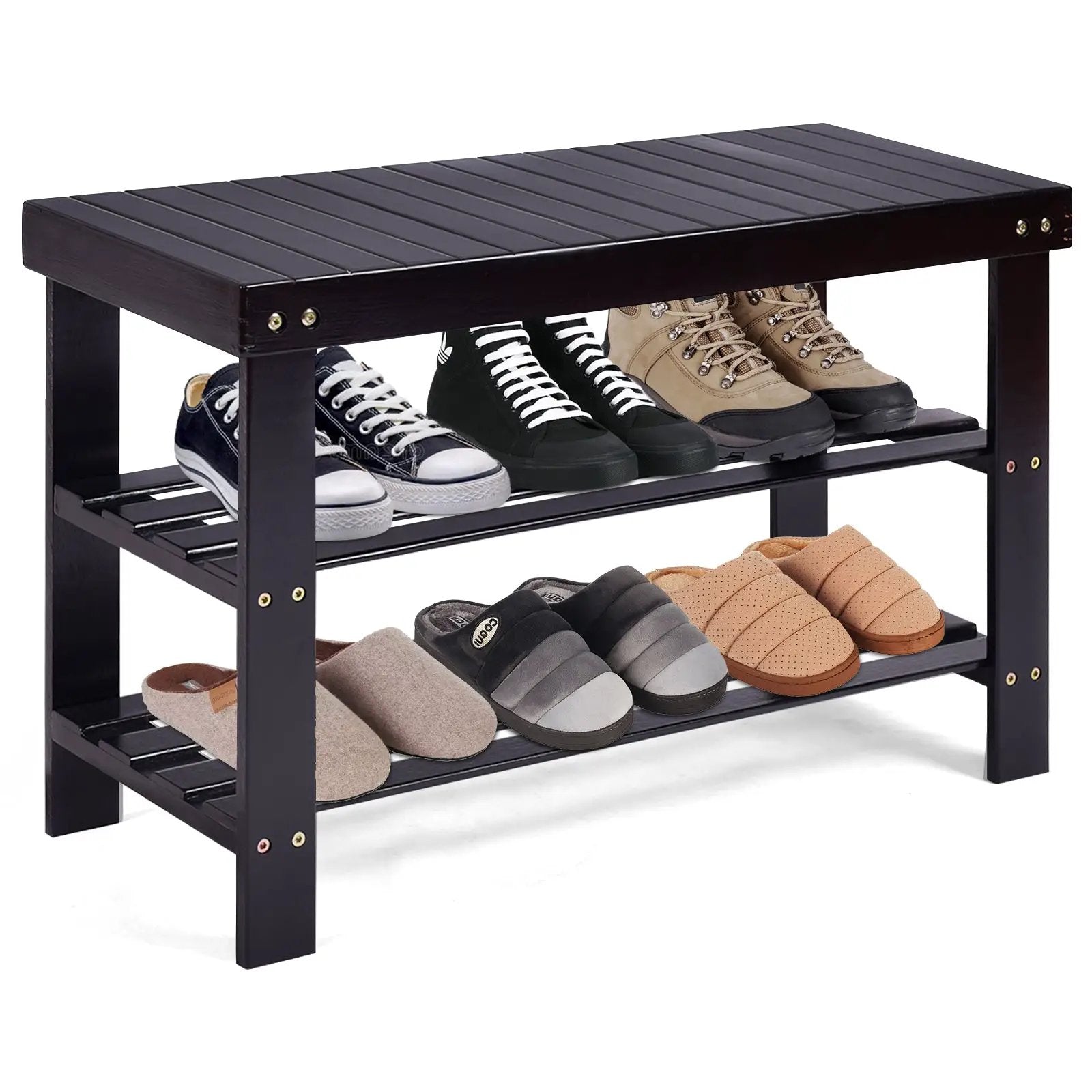 3 Tier Bamboo Bench Storage Shoe Shelf-Natural by DirectDeals
