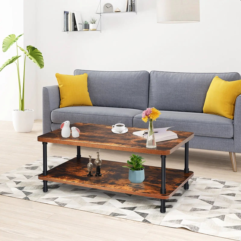 Industrial Vintage Coffee Table with 2-Tier Storage Shelf by DirectDeals