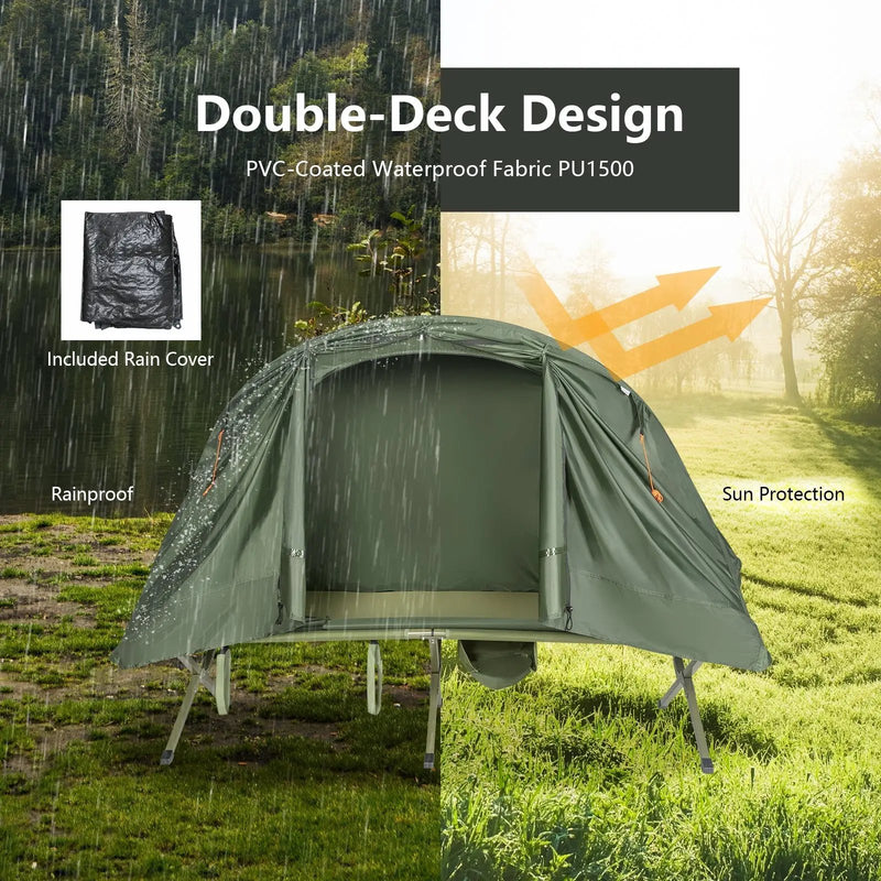 Cot Elevated Compact Tent Set with External Cover-Green by DirectDeals