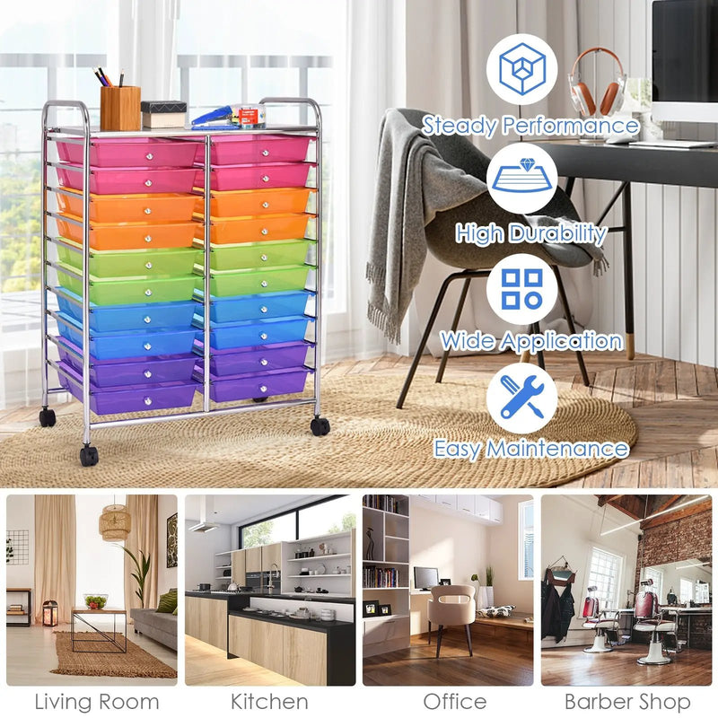 20 Drawers Storage Rolling Cart Studio Organizer-Multicolor by DirectDeals