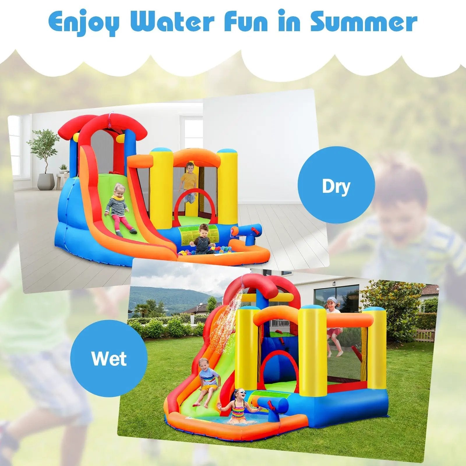 Inflatable Water Slide Bounce House with Pool and Cannon Without Blower by DirectDeals
