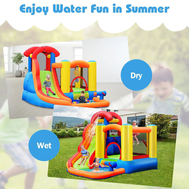 6-in-1 Water Park Bounce House for Outdoor Fun with Blower and Splash Pool by DirectDeals