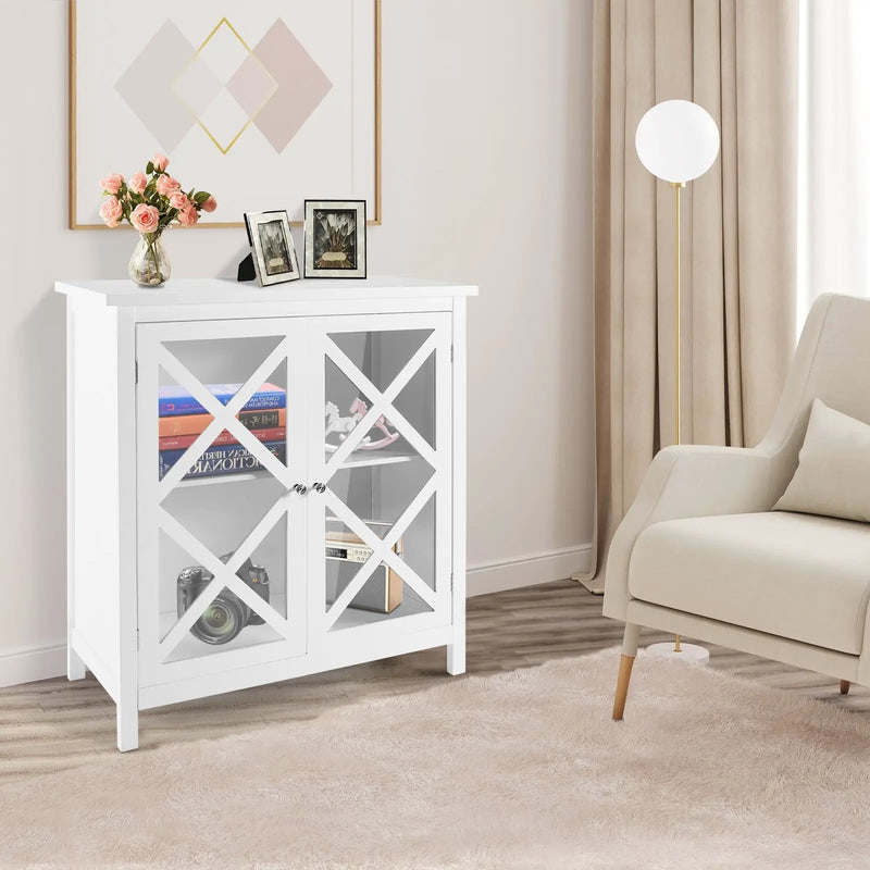 Freestanding Kitchen Buffet Cabinet with Glass Doors and Adjustable Shelf by DirectDeals
