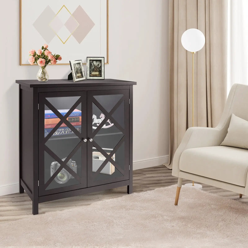 Freestanding Kitchen Buffet Cabinet with Glass Doors and Adjustable Shelf by DirectDeals