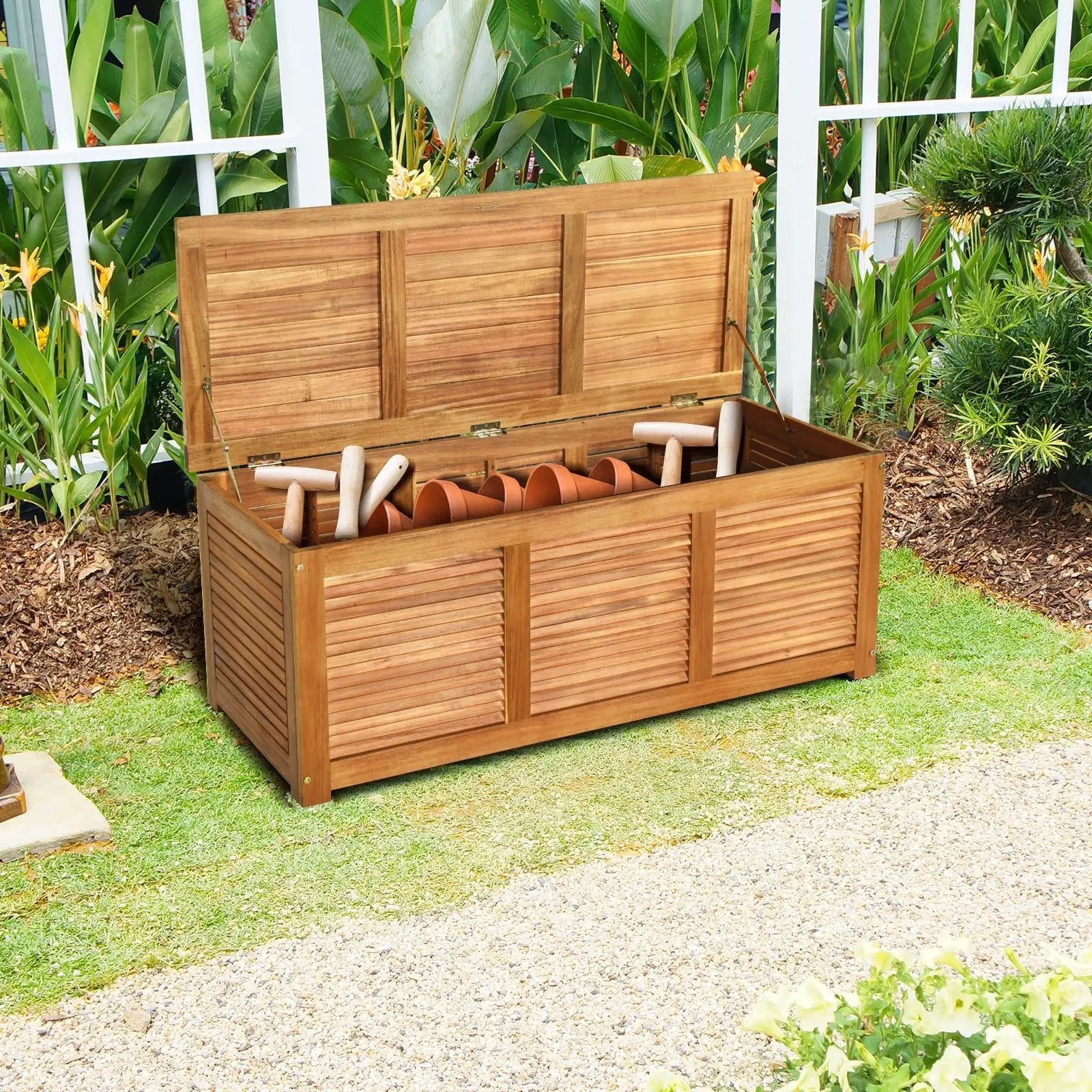 46 Gallon Acacia Wood Storage Bench Box for Patio Garden Deck by DirectDeals