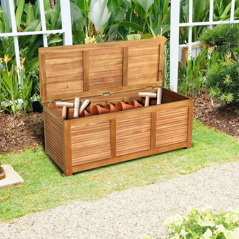 46 Gallon Acacia Wood Storage Bench Box for Patio Garden Deck by DirectDeals