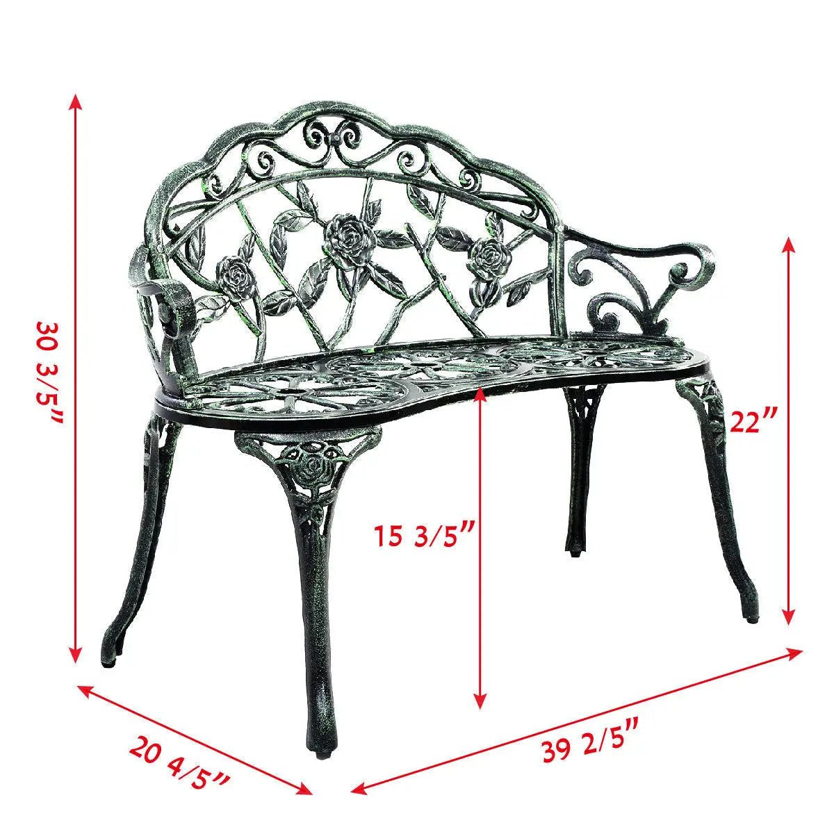 Outdoor Cast Aluminum Patio Bench Antique Rose, photo 7 of 16