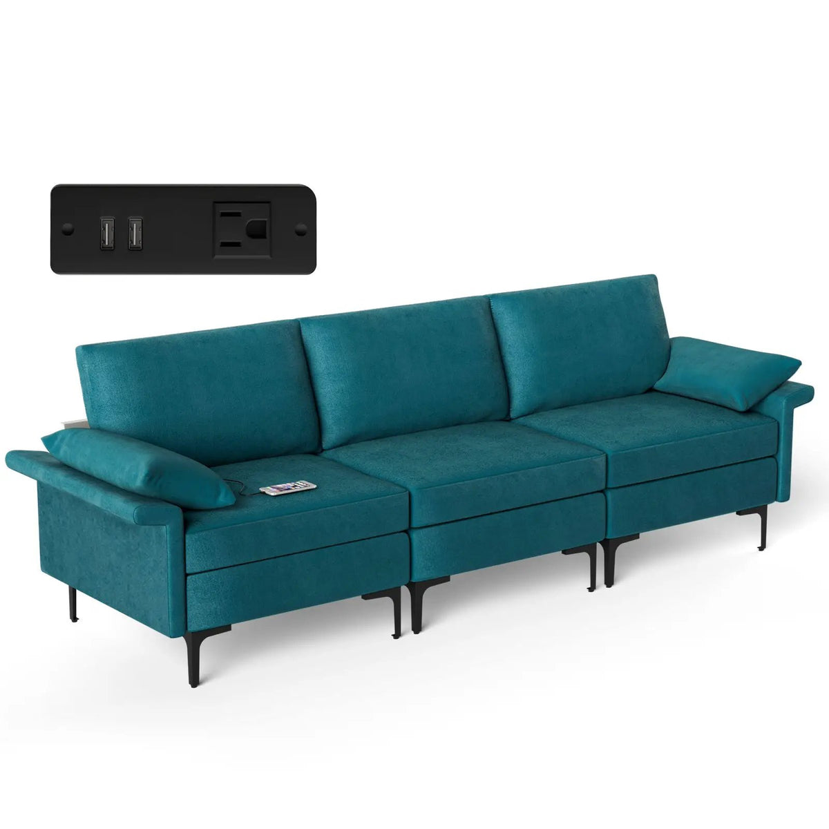 Large 3-Seat Sofa Sectional with Metal Legs and 2 USB Ports for 3-4 people, photo 11 of 11