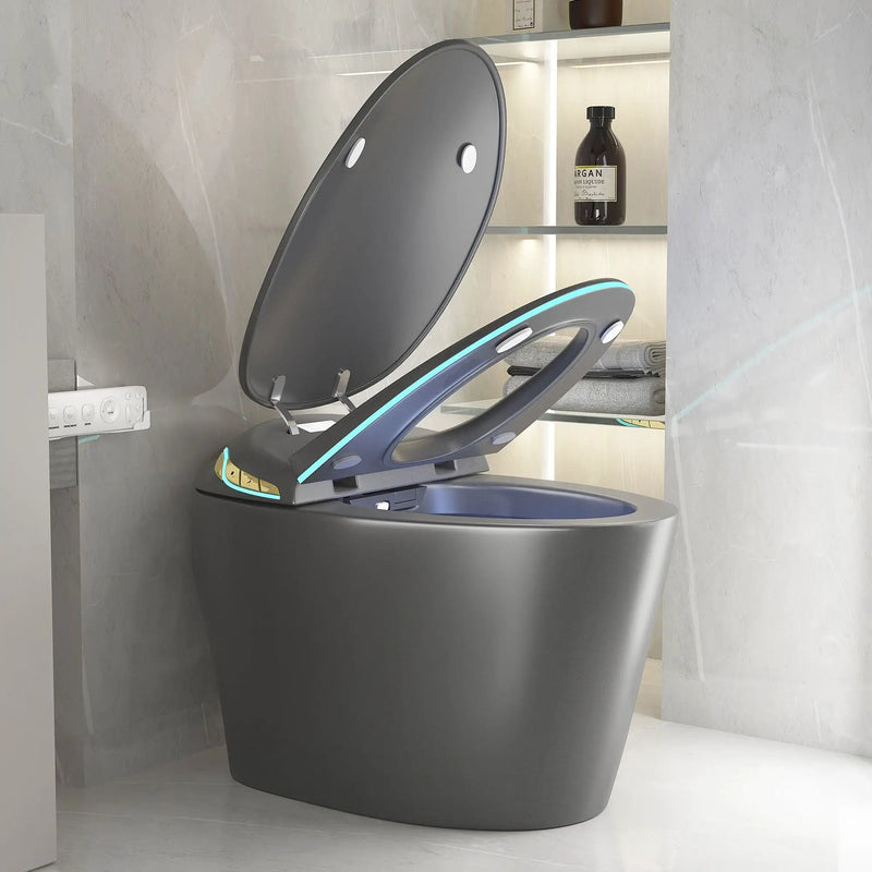 Unique Smart Toile With Built In Bidet, Auto Open / Close Seat, Foot Sensor, LED Display, Night Light, Warm Water & Dryer Ceramic by HouseOfZazla