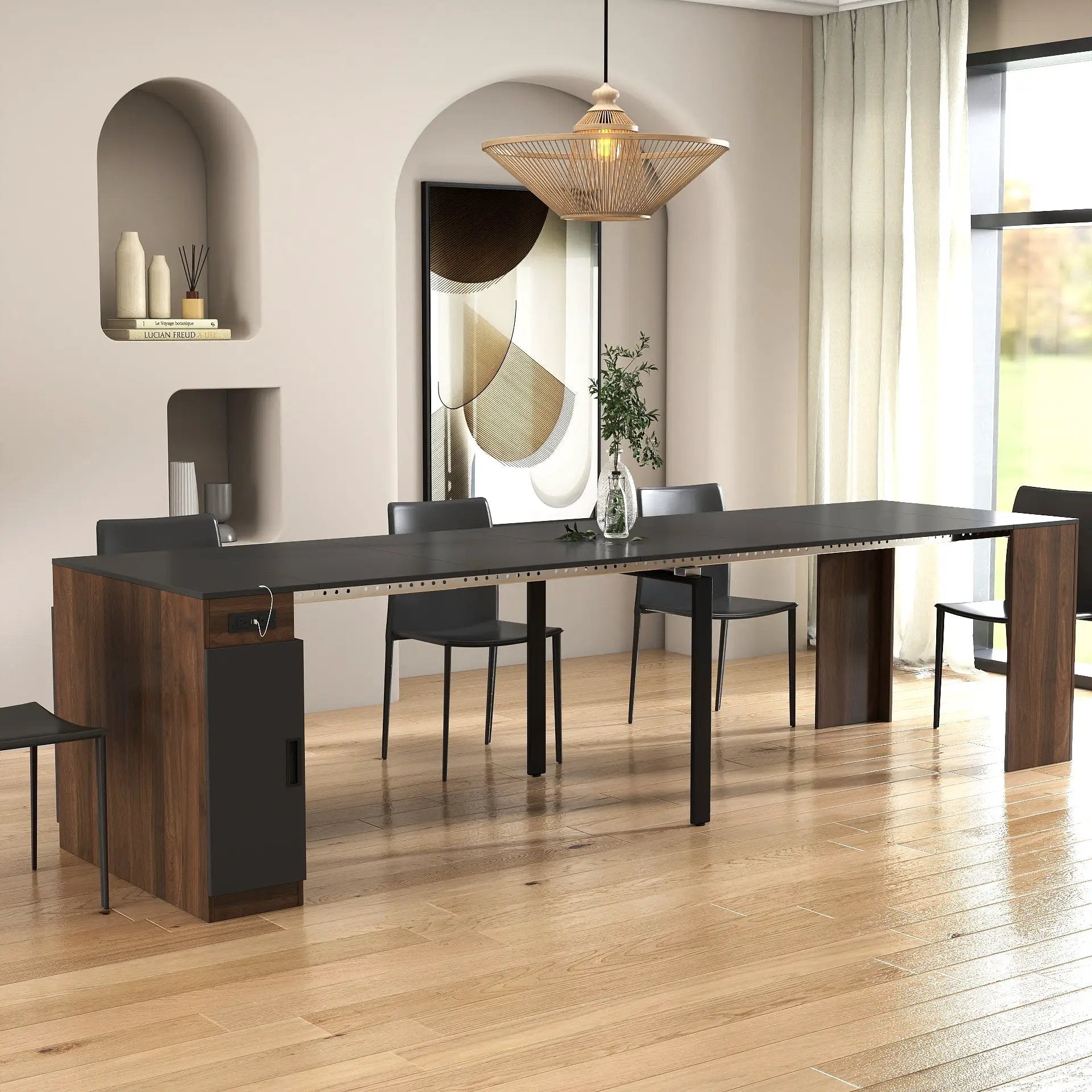 Modern Multifunctional Extendable Dining Table with Outlet by HouseOfZazla