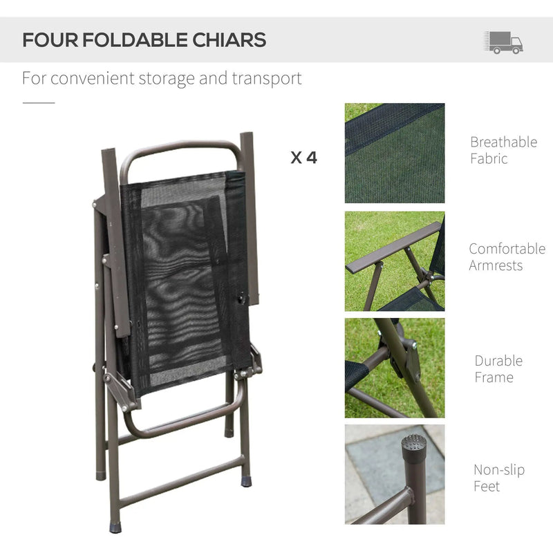 Outsunny - Patio Dining Set With Table Umbrella, Folding Chairs And Dining Table, Outdoor Patio Furniture Set by Unique Piece Furniture