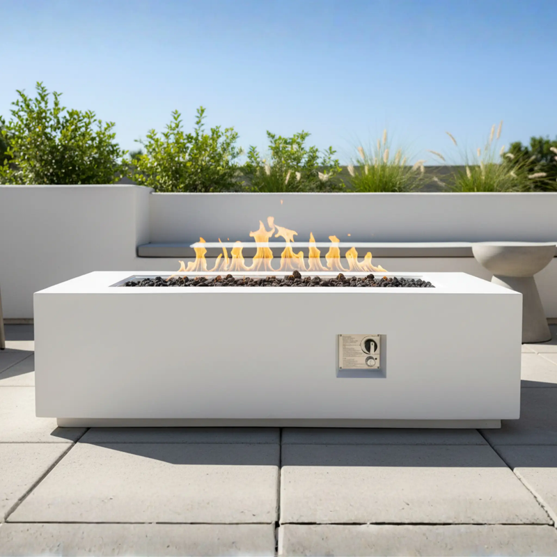 Outdoor Rectangle Propane Fire Pit Table 60inch, White by HouseOfZazla