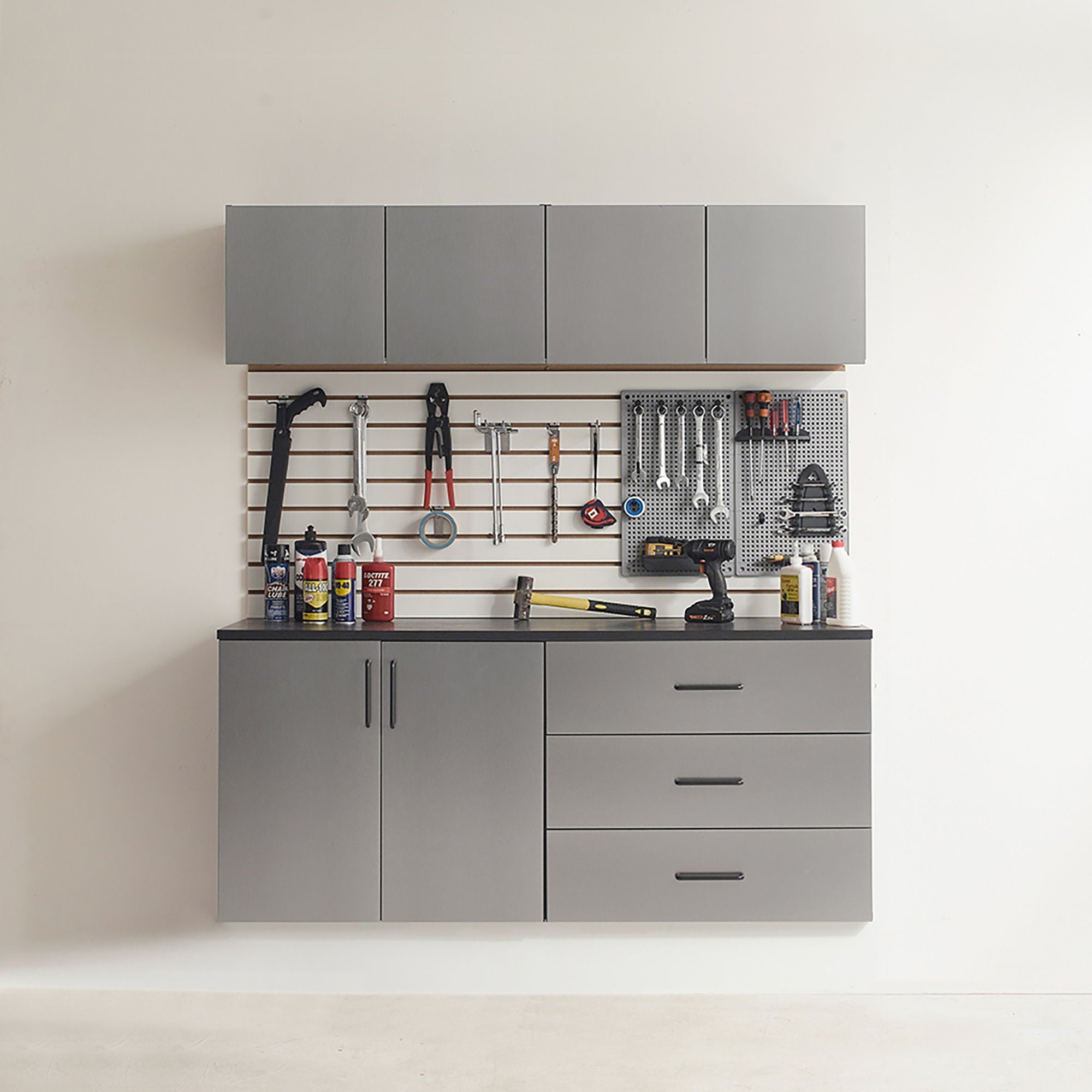 Astro Series - Wall Storage Cabinet With Soft Closing Drawers - Metallic Gray by HouseOfZazla