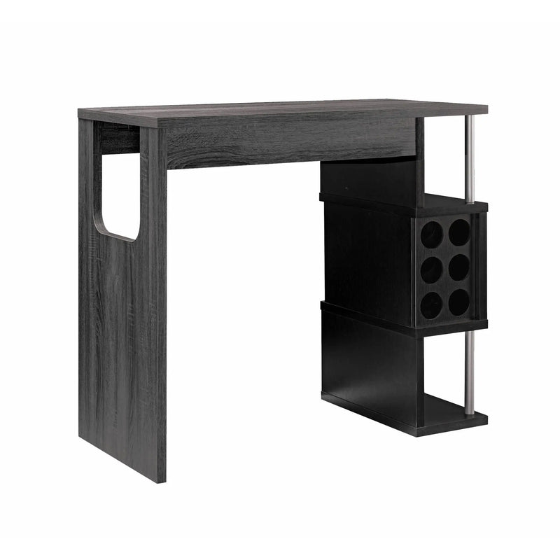 Home Bar Table With Wine Glass Compartment And Three Shelves - Distressed Gray / Black by Unique Piece Furniture
