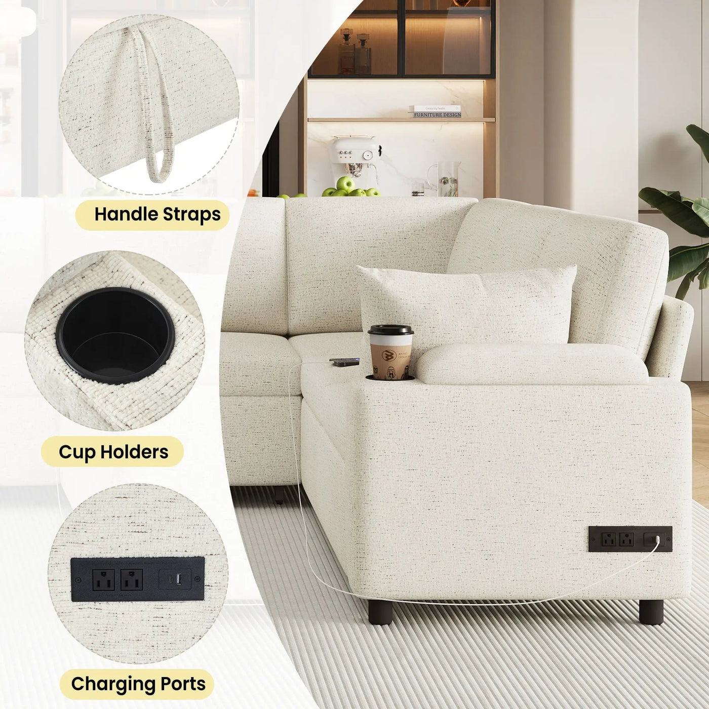 U-Shaped Sectional Sleeper Sofa With Ample Storage Space, 2 Cup Holders And Charging Ports For Living Room by Unique Piece Furniture