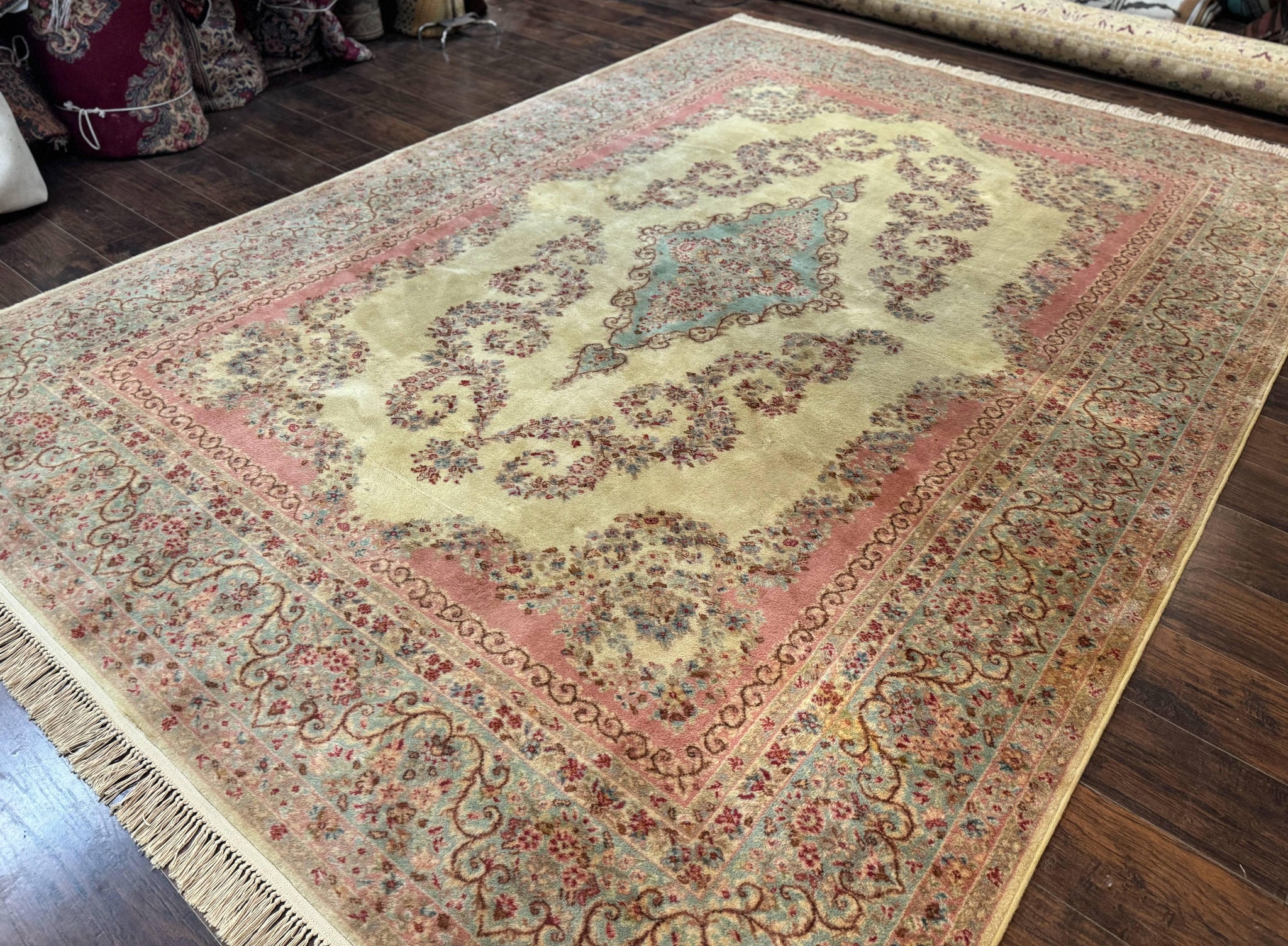 Karastan Rug 8.8 x 12, Pastel Ivory Kirman Rug #784, Wool Karastan Carpet, Original 700 Series, Vintage Karastan Area Rug, Discontinued by Jewel Rugs