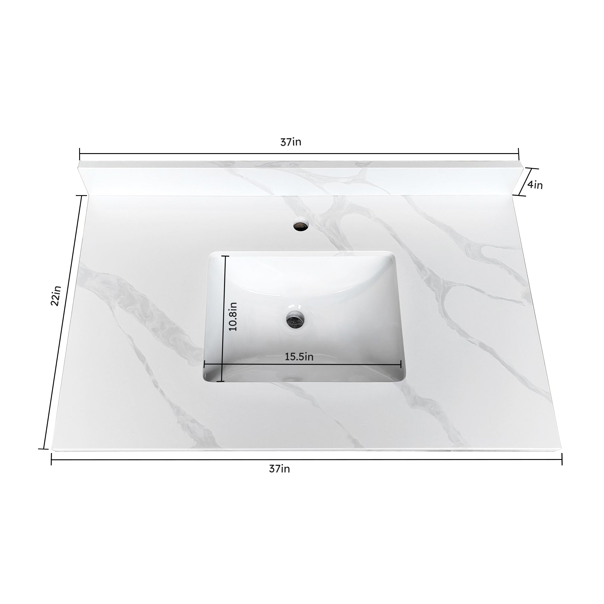 37-inch Quartz Bathroom Vanity Top with Undermount Single Bowl by HouseOfZazla