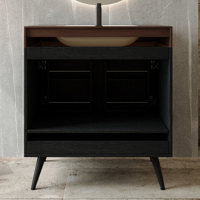 Contemporary Free-standing Bathroom Vanity with Faux Marble Top & Ceramic Sink by HouseOfZazla