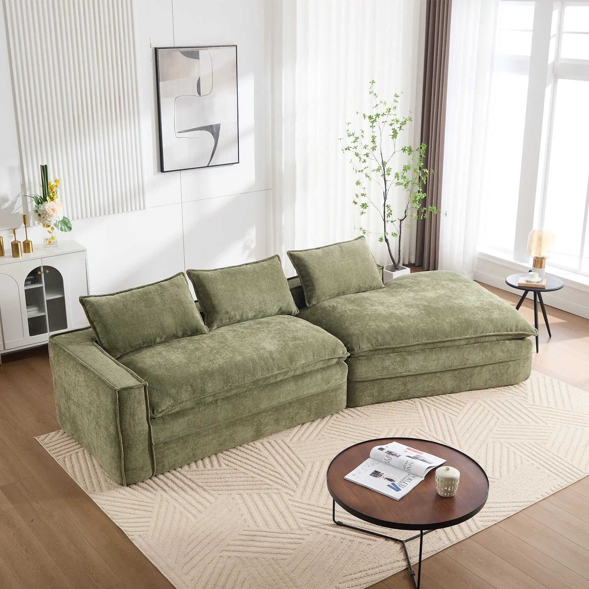 Modern Minimalist Modular Sectional Sofa With Deep Seats And Right Facing Chaise by Unique Piece Furniture