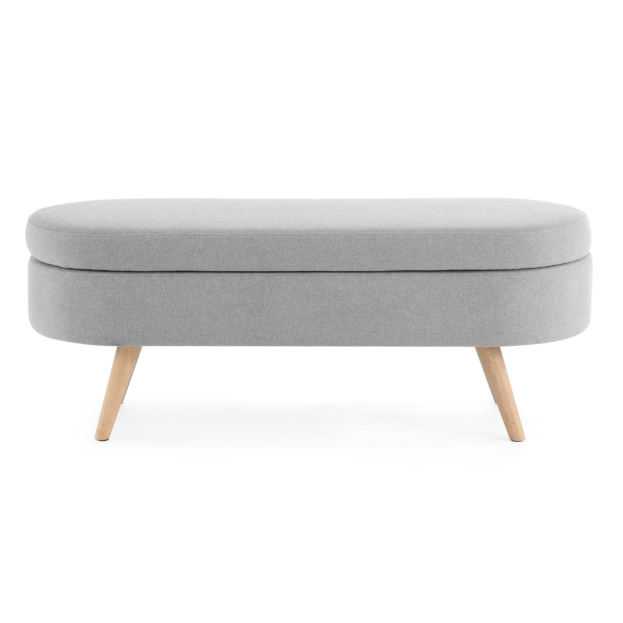 Ottoman Oval Storage Bench With Rubber Wood Legs Linen - Gray by HouseOfZazla